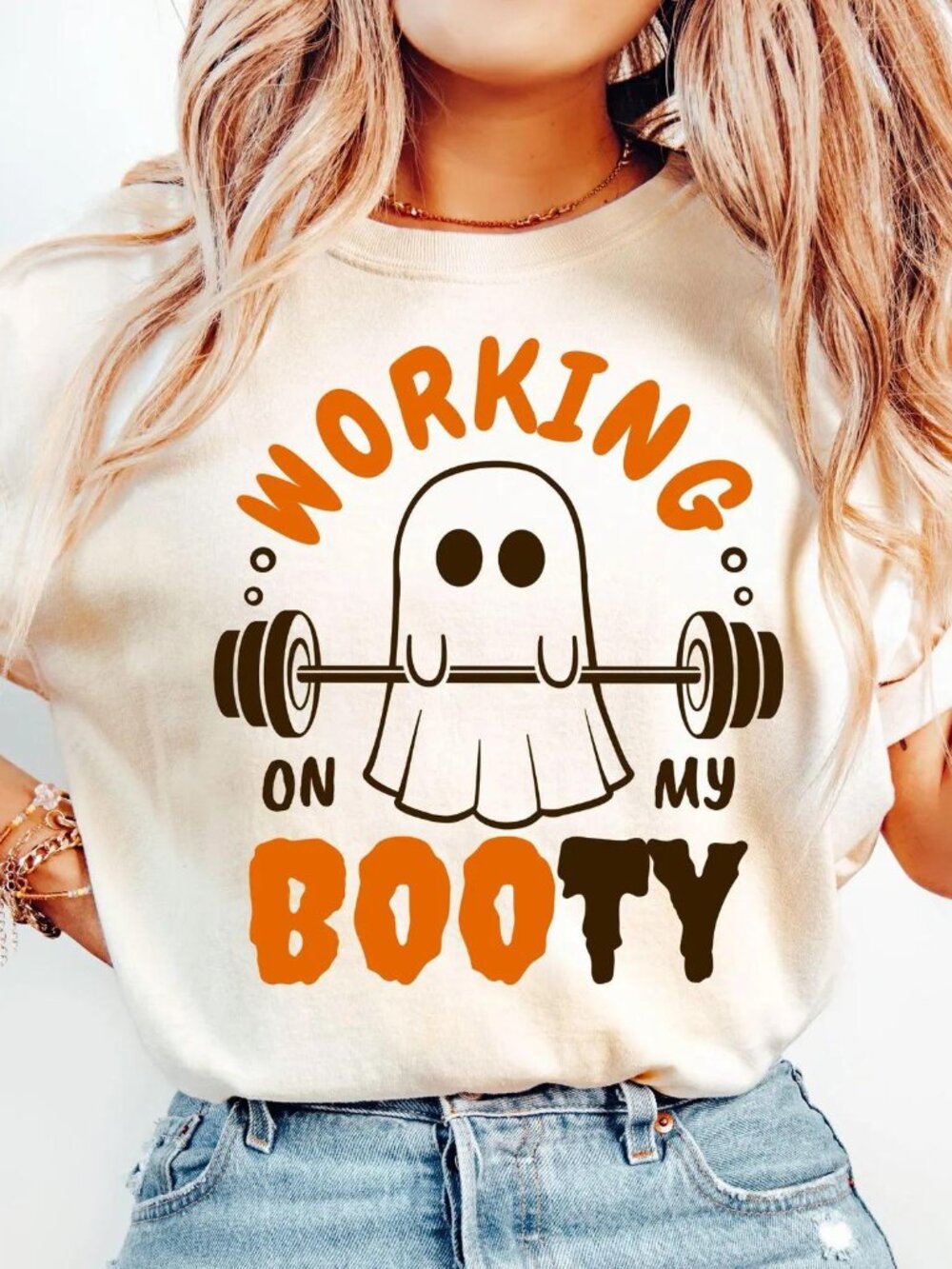 Halloween Ghost Gym Shirt, Working On My Booty, Funny Gym Shirt, Workout Shirts,